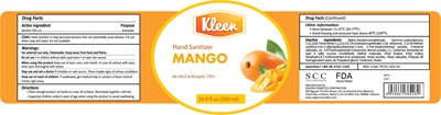 Kleen Hand Sanitizer Mango 500ml Label (Kleen Mango 500ml)